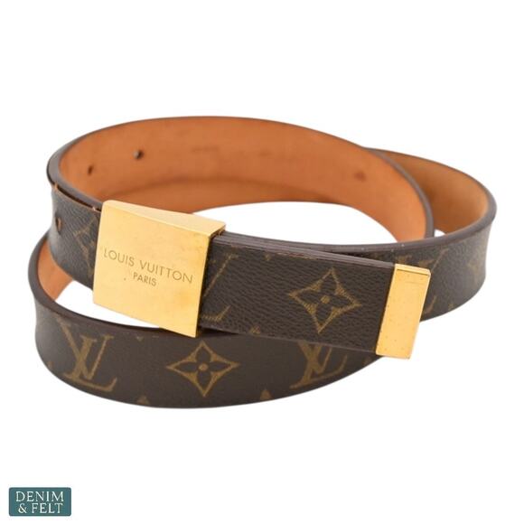 Louis Vuitton Monogram Canvas Gold Buckle Belt Brown Size 90/36 Vintage - Picture 1 of 16